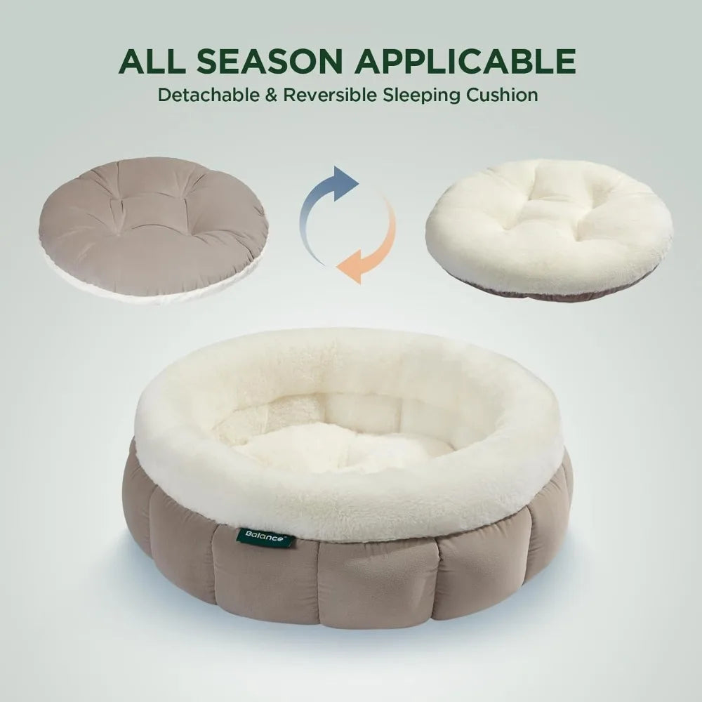 Cat Beds for Indoor Cats, Washable Round Dog Bed, Donut Dog Bed with Anti-Slip Bottom for Small Dogs, 28 Inches