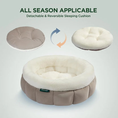 Cat Beds for Indoor Cats, Washable Round Dog Bed, Donut Dog Bed with Anti-Slip Bottom for Small Dogs, 28 Inches