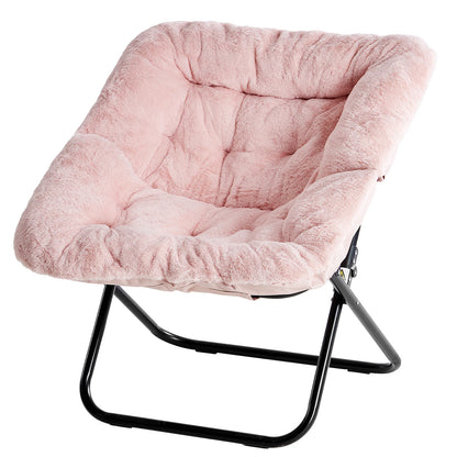 JHK 28IN Cozy Saucer Chairs Soft Faux Fur Large Size Folding Lounge Living Room Padded Seat Metal Frame