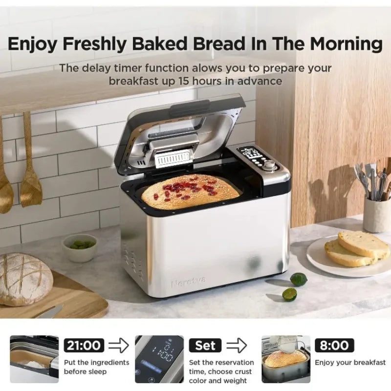 Fully upgraded Bread Maker, 3.3LB Larger Bread Machine 15-in-1 Stainless Steel & Nonstick Ceramic Pan