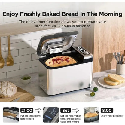 Fully upgraded Bread Maker, 3.3LB Larger Bread Machine 15-in-1 Stainless Steel & Nonstick Ceramic Pan
