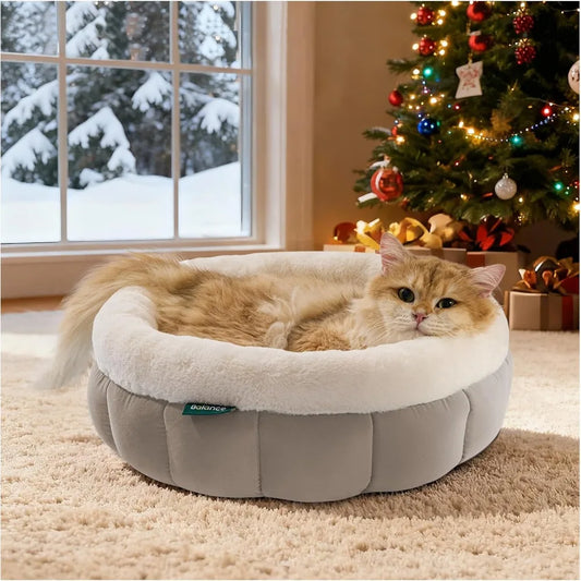 Cat Beds for Indoor Cats, Washable Round Dog Bed, Donut Dog Bed with Anti-Slip Bottom for Small Dogs, 28 Inches