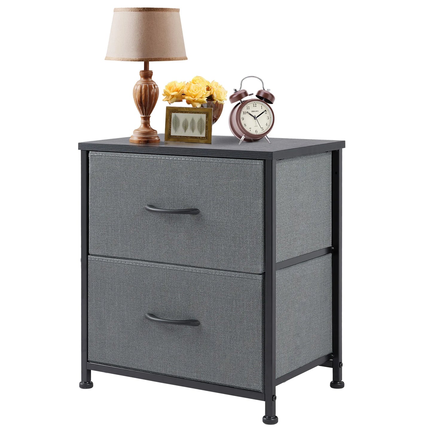 JHK Nightstand Bedside Coffee Sofa Tea Table Storage Closet Chest Clothes Display For Bedroom 2 Fabric Drawers