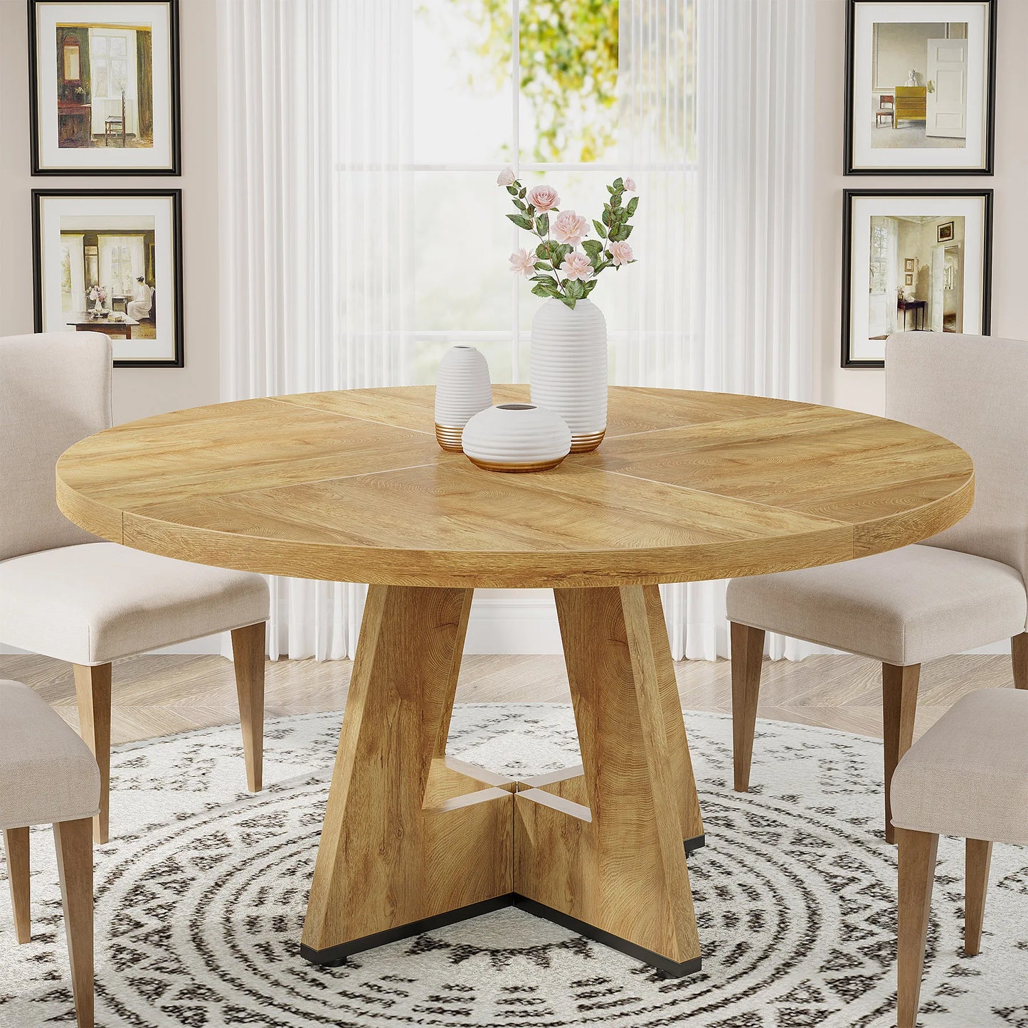 Tribesigns Round Dining Table for 4, 47 Inch Farmhouse Kitchen Table Small Dinner Table Kitchen Dinning Table