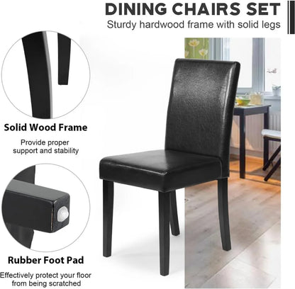 Dining Chairs Set of 4, Dining Room Chairs, Side PU Cushion Chairs with Waterproof Surface and Wood Legs