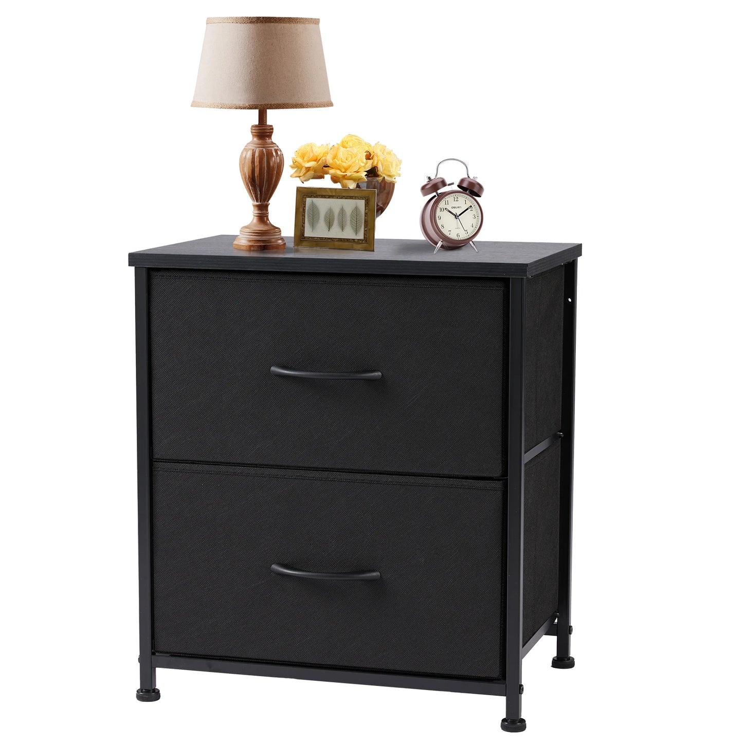 JHK Nightstand Bedside Coffee Sofa Tea Table Storage Closet Chest Clothes Display For Bedroom 2 Fabric Drawers