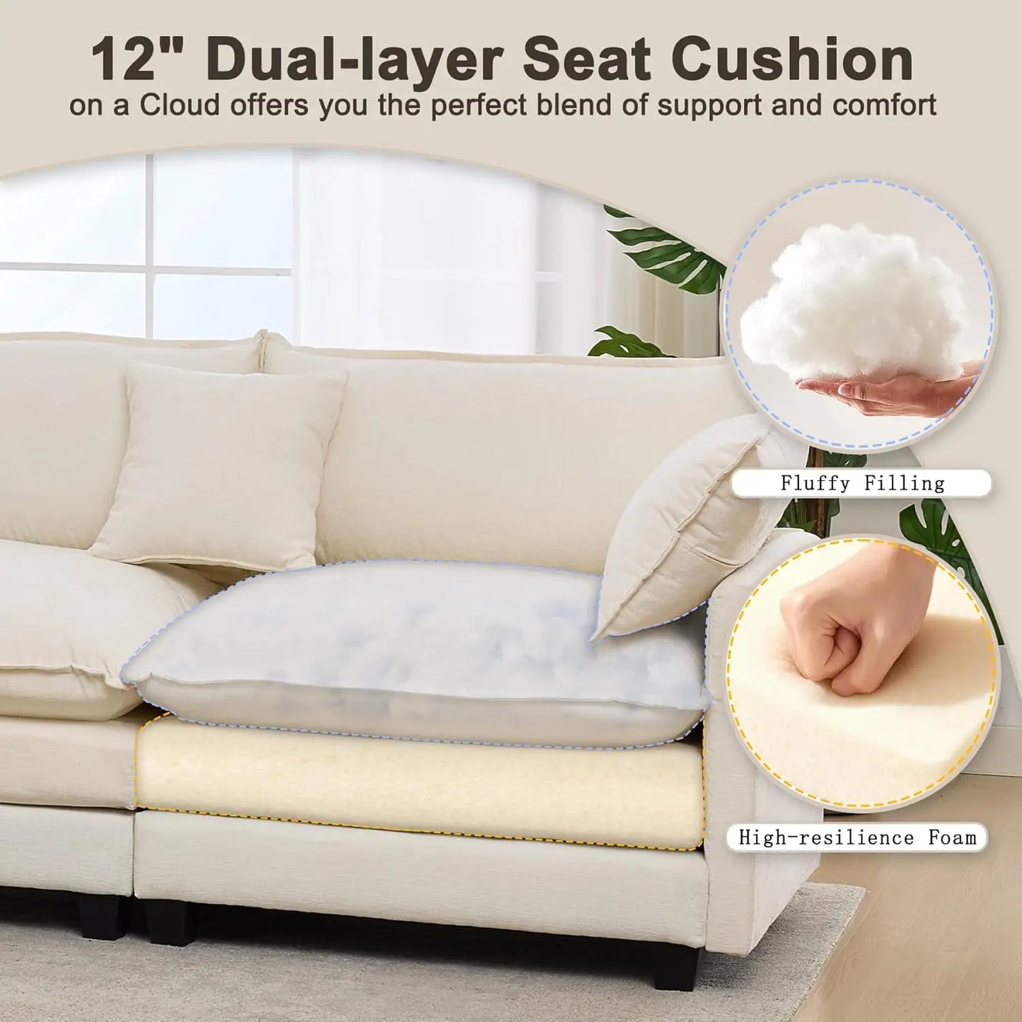 111.4" V-Shaped Corner Couch Sectional｜5 Seat Customizable Modular Cloud Couches with Chenille Deep Seat Sofa Set