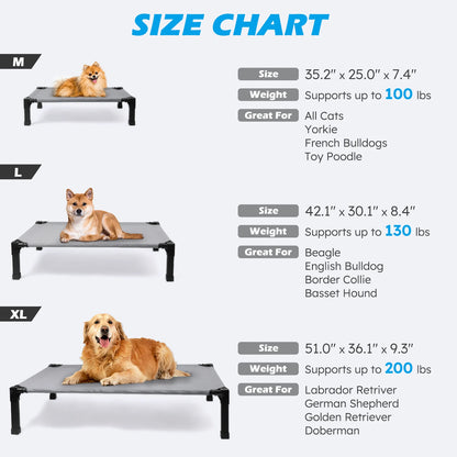 Cooling Raised Pet Cot with Chew Proof Washable Breathable Mesh and Metal Frame, Portable Dog Cot Bed