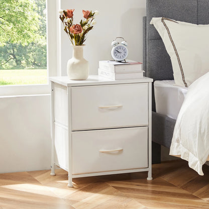 JHK Nightstand Bedside Coffee Sofa Tea Table Storage Closet Chest Clothes Display For Bedroom 2 Fabric Drawers