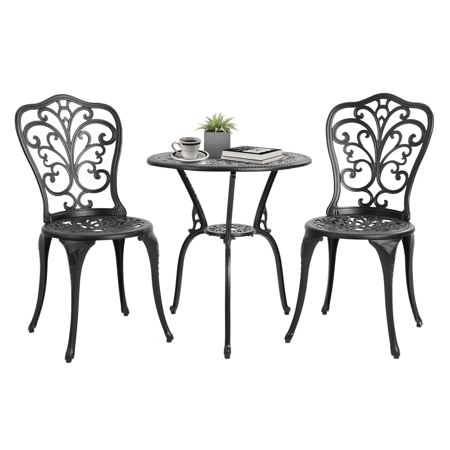 Bistro Table and Chairs Set of 2 Outdoor 3 Piece Patio Set, Rose Pattern Cast Aluminum Bistro for Garden Balcony,,