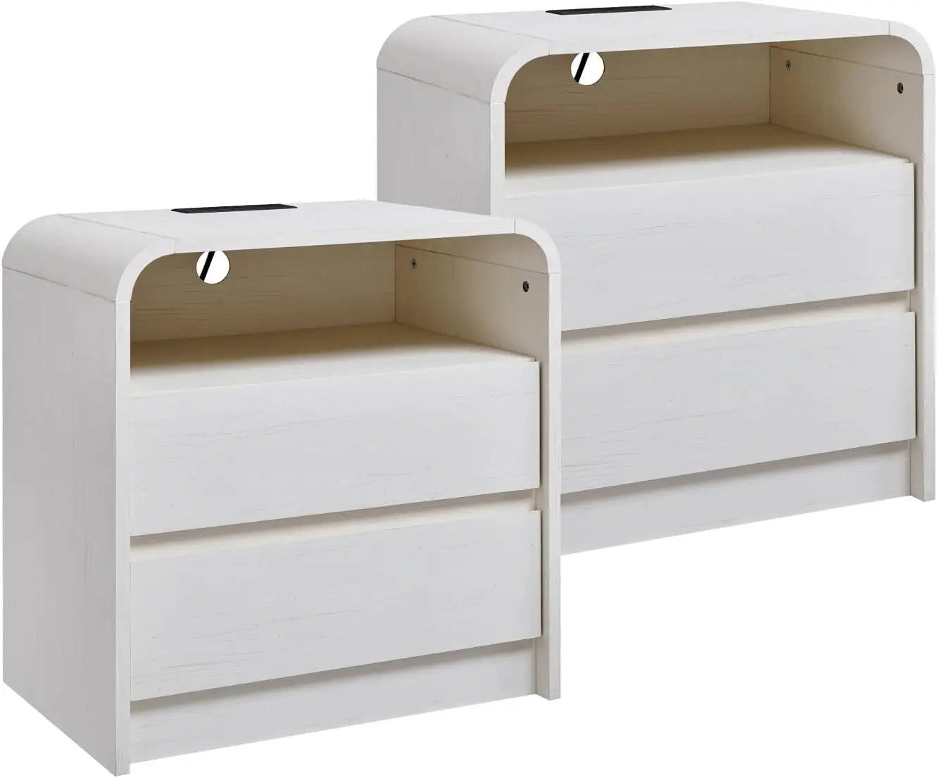 25" Tall Modern Nightstand 23.6'' Wide Wood Bedside Table w/2 Storage Drawers, Charging Station