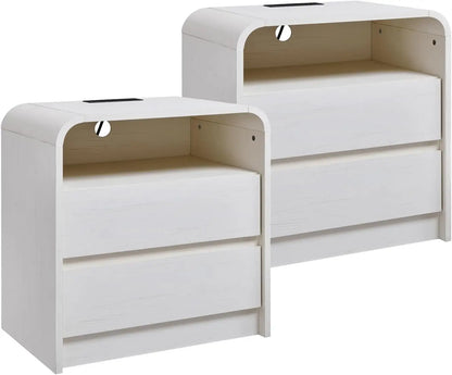 25" Tall Modern Nightstand 23.6'' Wide Wood Bedside Table w/2 Storage Drawers, Charging Station