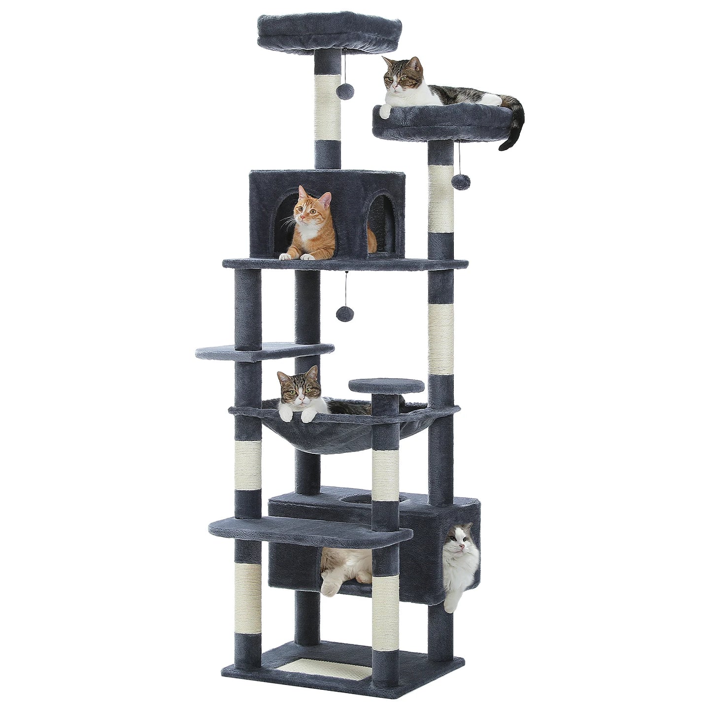Large Cat Tree and Tower, With Scratching Posts Spacious Hammock Padded Perches and Condos Cat Toys