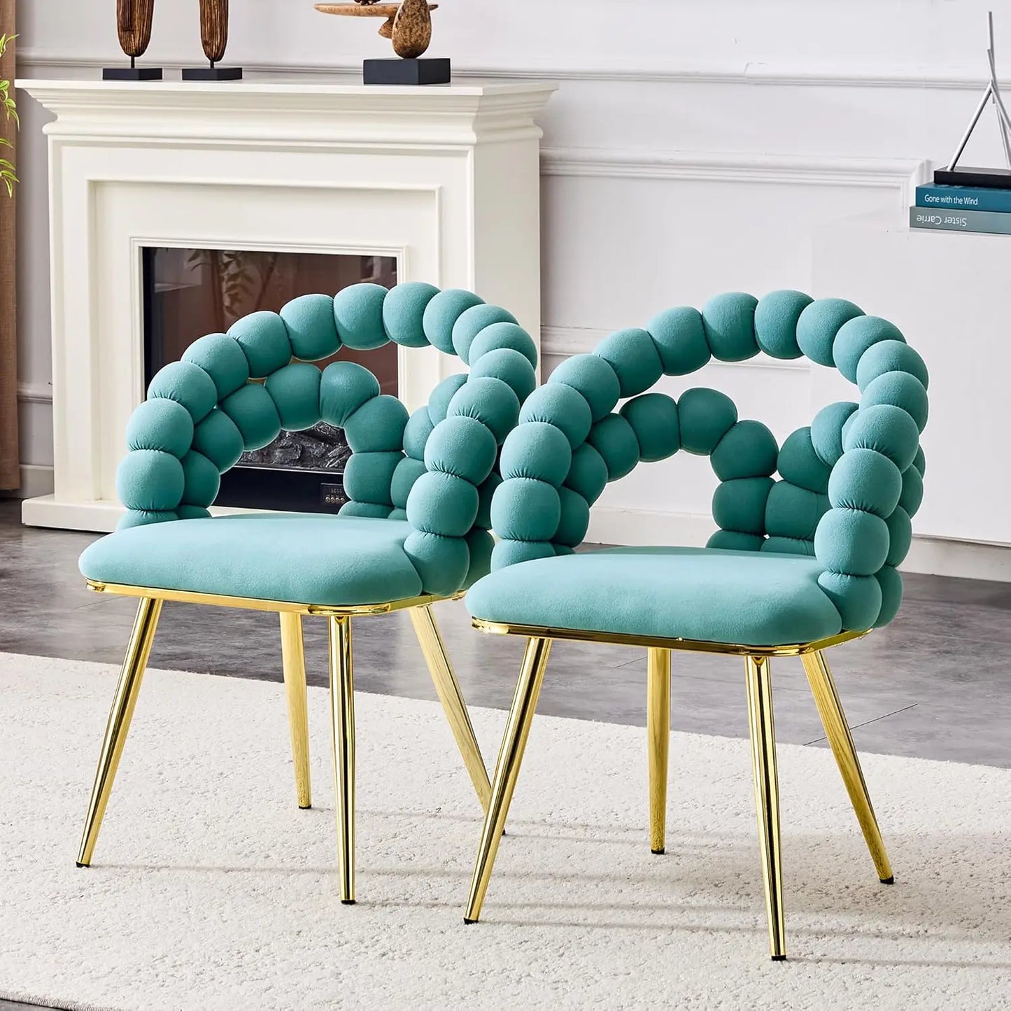 Modern Velvet Upholstered Decorative Chair, Dining Chairs with Gold Legs, Sturdy Durable Conversation Chair