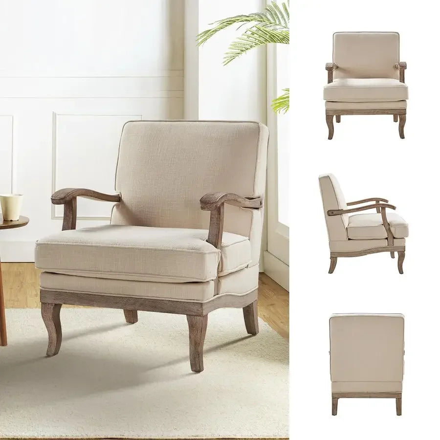 Accent Chairs Set of 2, Upholstered Lounge Arm Chair with Solid Wood Legs and Armrest, Removable Cushion Comf