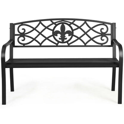 Garden Bench Loveseat Outdoor Garden Park w/ Steel Frame Backrest