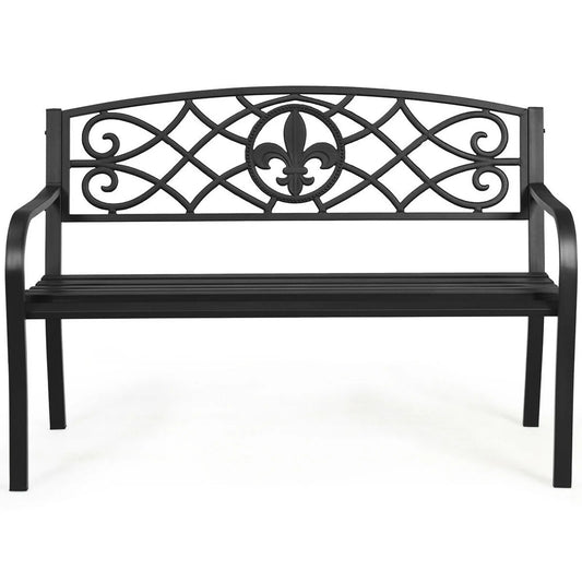 Garden Bench Loveseat Outdoor Garden Park w/ Steel Frame Backrest