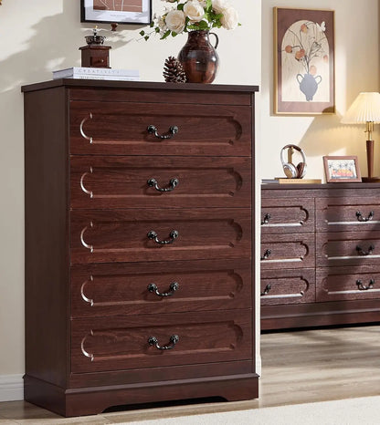 Farmhouse Cherry Wood Chest of Drawers for Bedroom Dresser, Rustic Wide Drawers Dressers