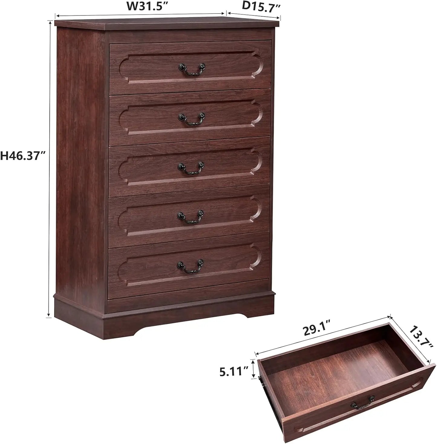 Farmhouse Cherry Wood Chest of Drawers for Bedroom Dresser, Rustic Wide Drawers Dressers