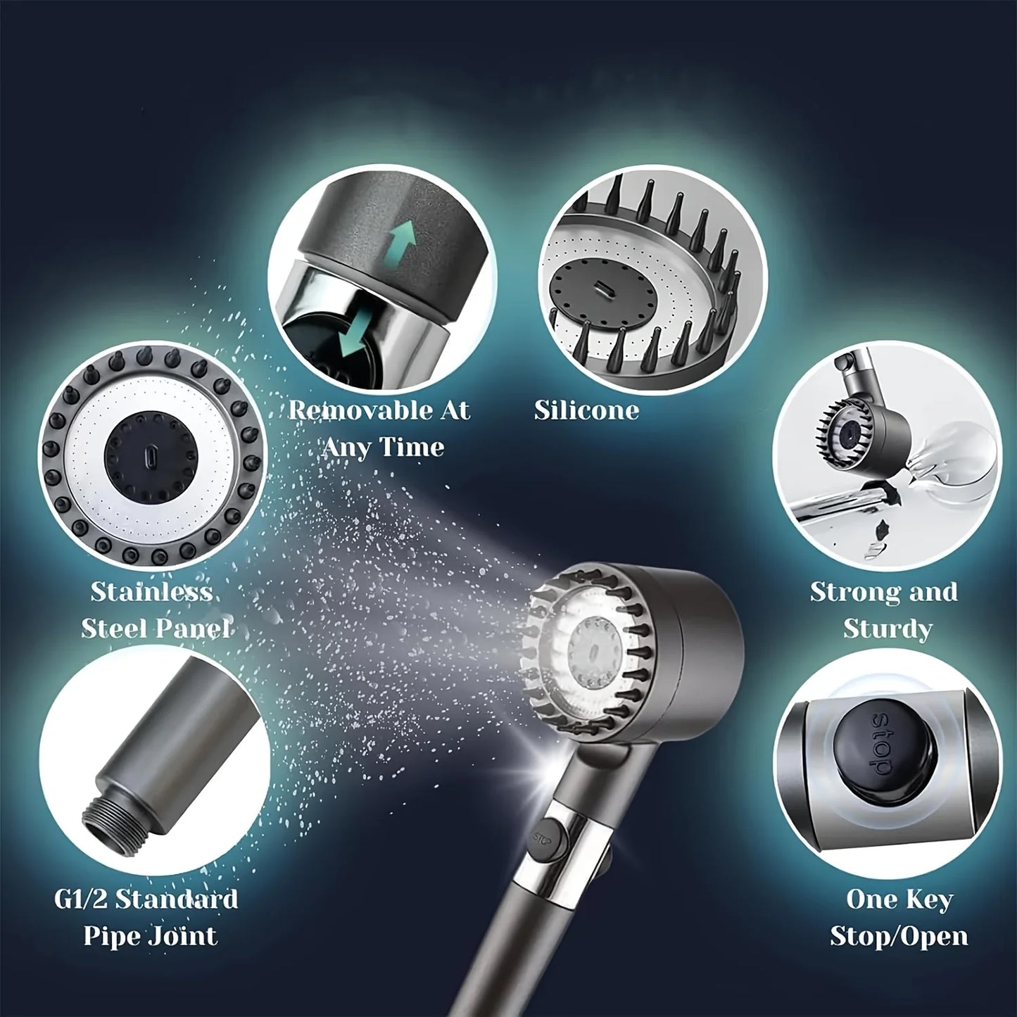 new ion drop shower head, turbocharger with multiple spray modes, built-in filter on/off switch