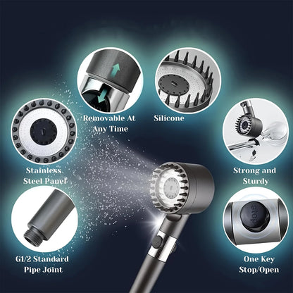 new ion drop shower head, turbocharger with multiple spray modes, built-in filter on/off switch