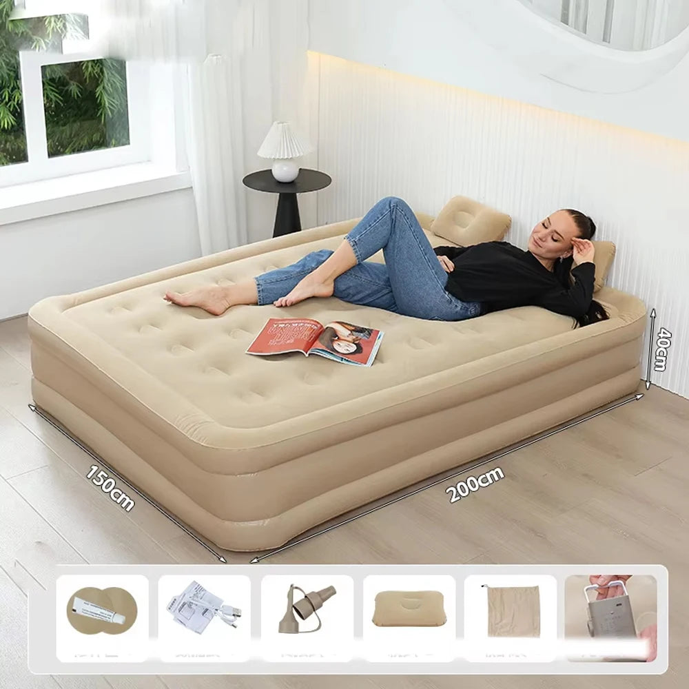 Air bed with Backrest 2 Persons Inflatable Mattress Folding Home Indoor Outdoor Bed