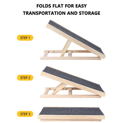 Dog Ramp Pet Wooden Ramp with Adjustable Height Folding Portable Ramp with Anti-Skid and Wear-Resistant