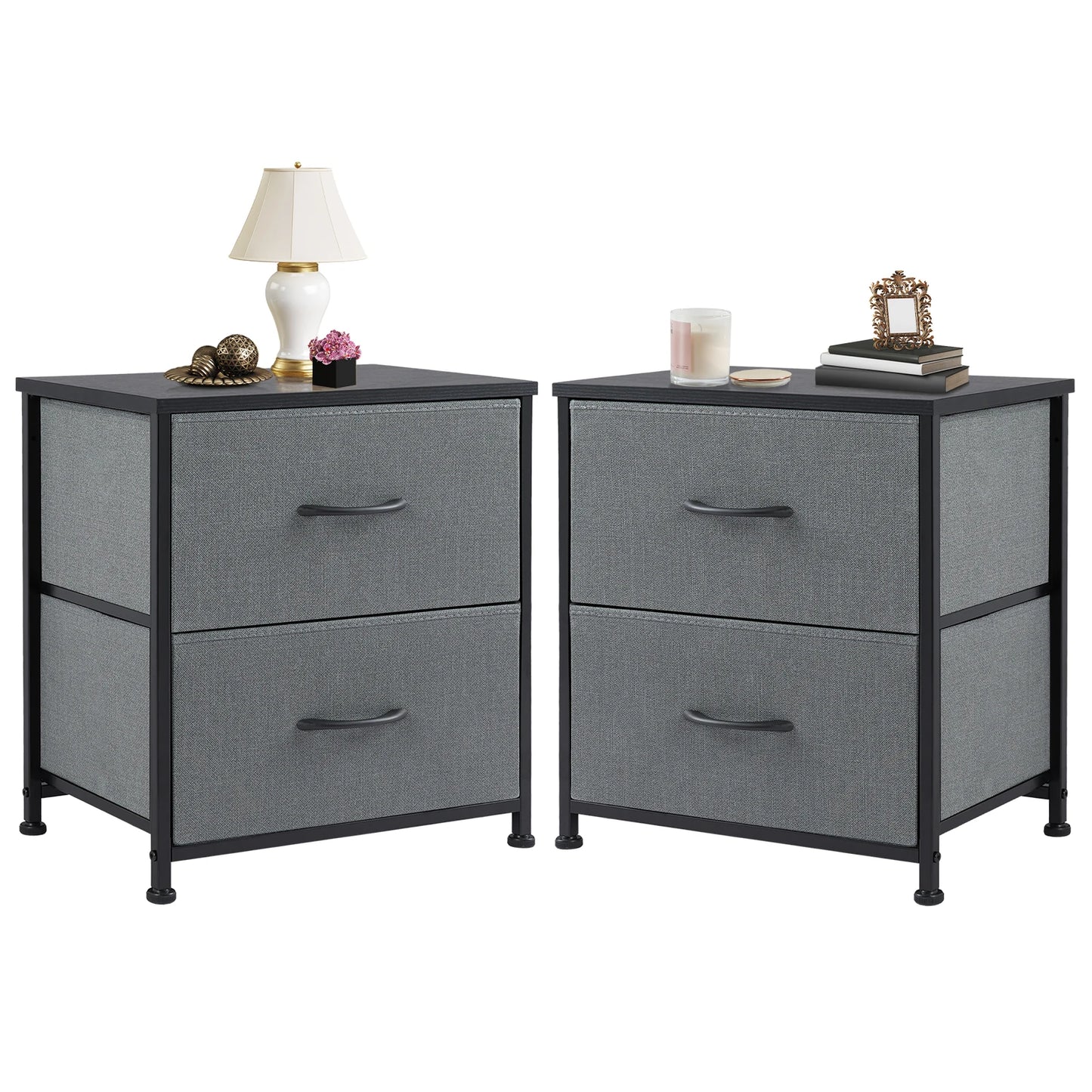 JHK Nightstand Bedside Coffee Sofa Tea Table Storage Closet Chest Clothes Display For Bedroom 2 Fabric Drawers