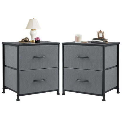 JHK Nightstand Bedside Coffee Sofa Tea Table Storage Closet Chest Clothes Display For Bedroom 2 Fabric Drawers
