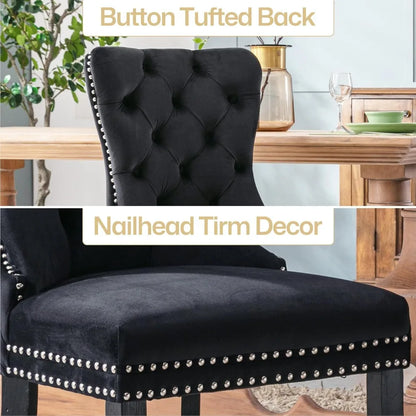 Velvet Dining Chairs Set of 6, Dining Room Chairs with Wood Legs and Pull Ring, Luxury Side Chair
