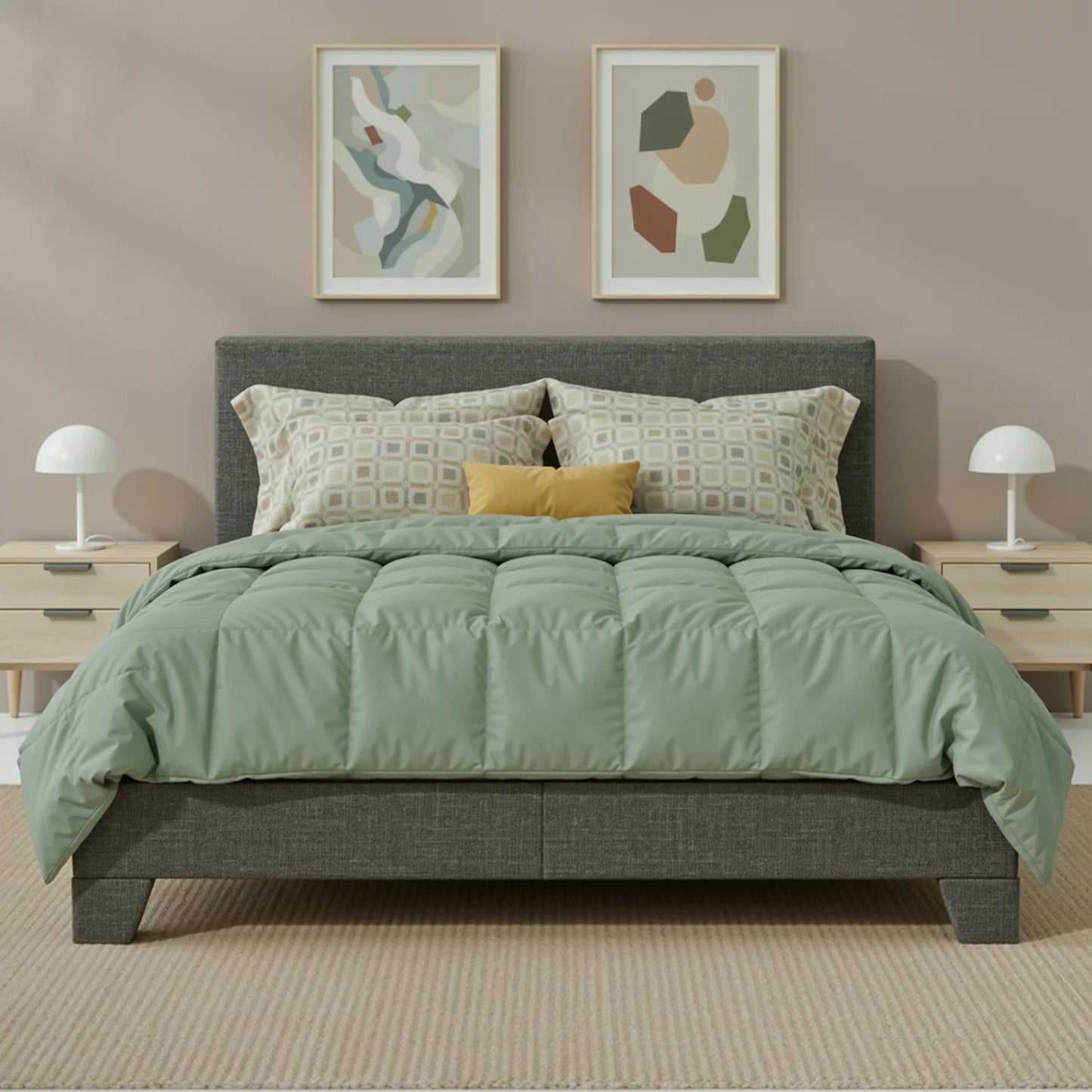 Full/Queen/King Upholstered Bed Frame with Adjustable Linen Headboard, Sturdy Wood Slats