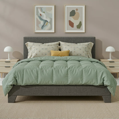 Full/Queen/King Upholstered Bed Frame with Adjustable Linen Headboard, Sturdy Wood Slats