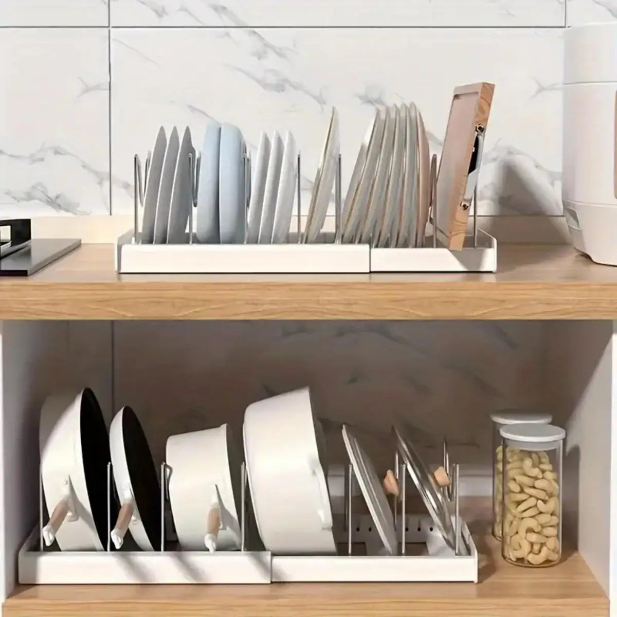Expandable Kitchen Pot Pan Organizer under Cabinet with 7 Adjustable Dividers