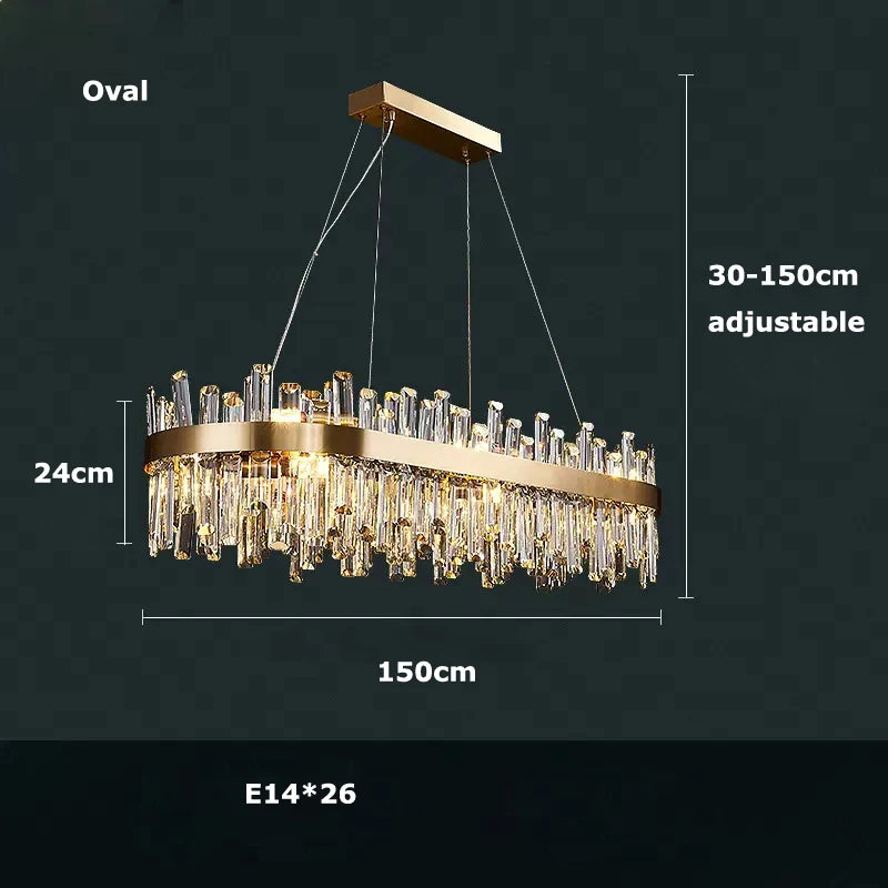 LED Postmodern Golden Chrome Silver Round Oval Crystal Chandelier Lighting