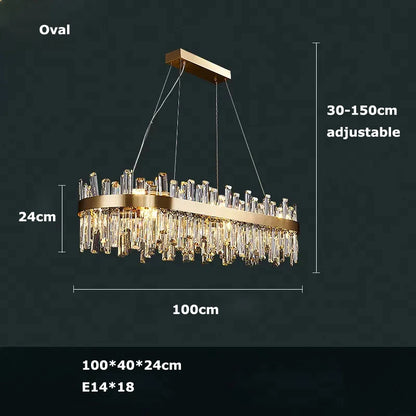LED Postmodern Golden Chrome Silver Round Oval Crystal Chandelier Lighting