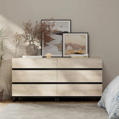 Dresser and Nightstand Set of 3, 63 Inches Dresser with 6 Drawers, 2 Nightstand with Drawer and Cabinet
