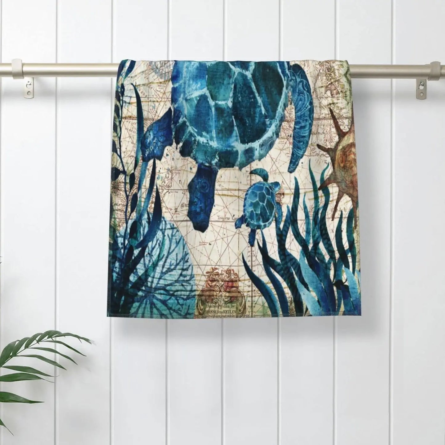 Sea Turtle Hand Towels Set of 2, Ultra Soft and Absorbent for Bathroom or Kitchen