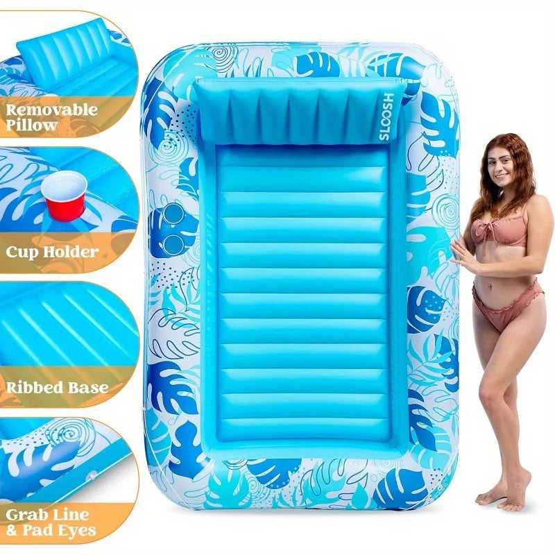 JOYFY 4 in 1 Suntan Tub Raft Floatie Inflatable Tanning Pool  70" x 46" Pool Floats Adult with Pillow for Water
