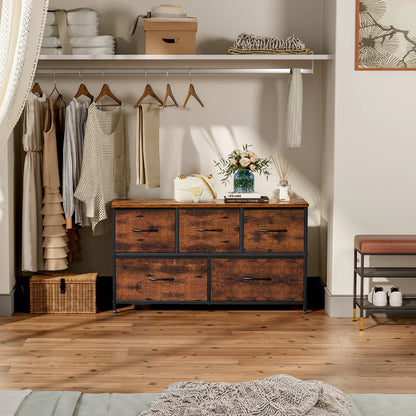 JHK Living Room Display Cabinet Layers With 5 Fabric Drawers For Clothes Storage Dresser