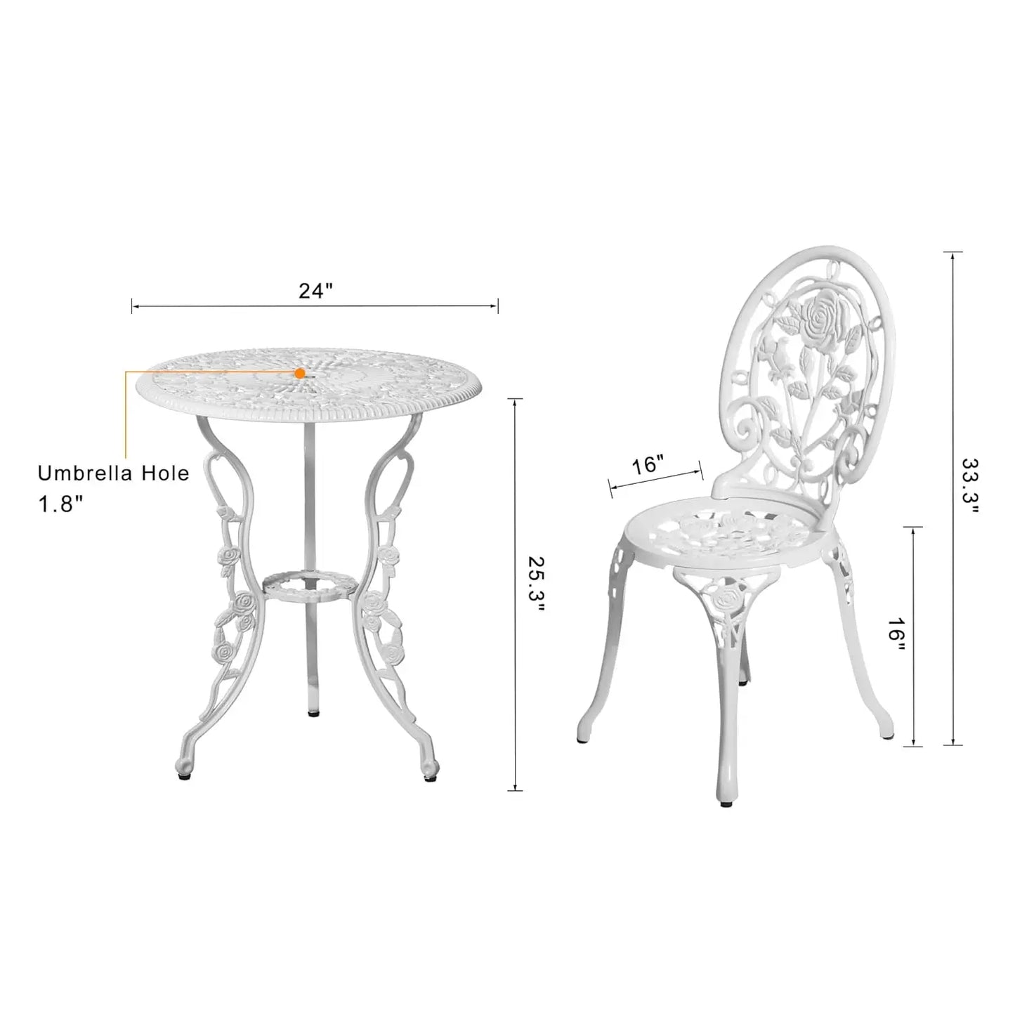 Bistro Table and Chairs Set of 2 Outdoor 3 Piece Patio Set, Rose Pattern Cast Aluminum Bistro for Garden Balcony,,