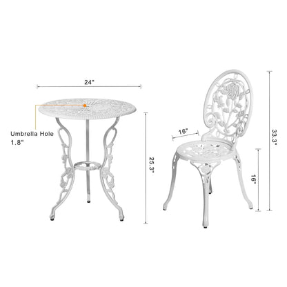 Bistro Table and Chairs Set of 2 Outdoor 3 Piece Patio Set, Rose Pattern Cast Aluminum Bistro for Garden Balcony,,