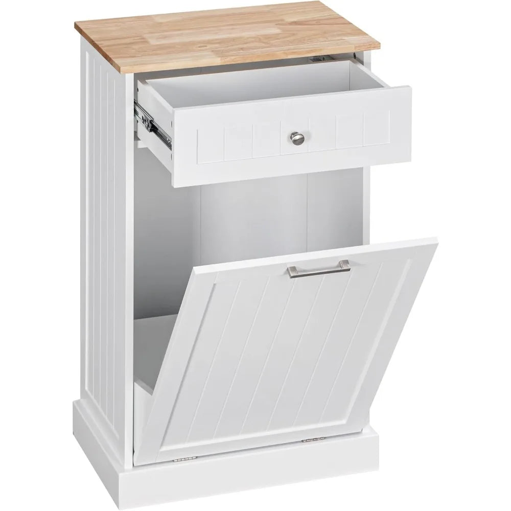 Kitchen Tilt Out Trash Bin Cabinet Free Standing Recycling Cabinet Trash Can Holder with Drawer