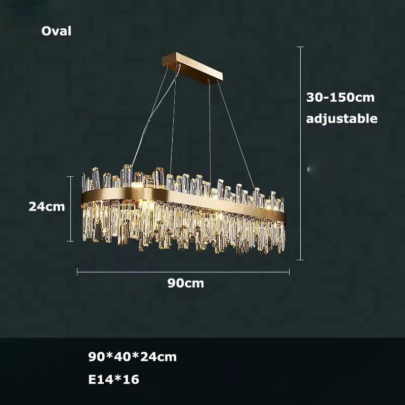 LED Postmodern Golden Chrome Silver Round Oval Crystal Chandelier Lighting