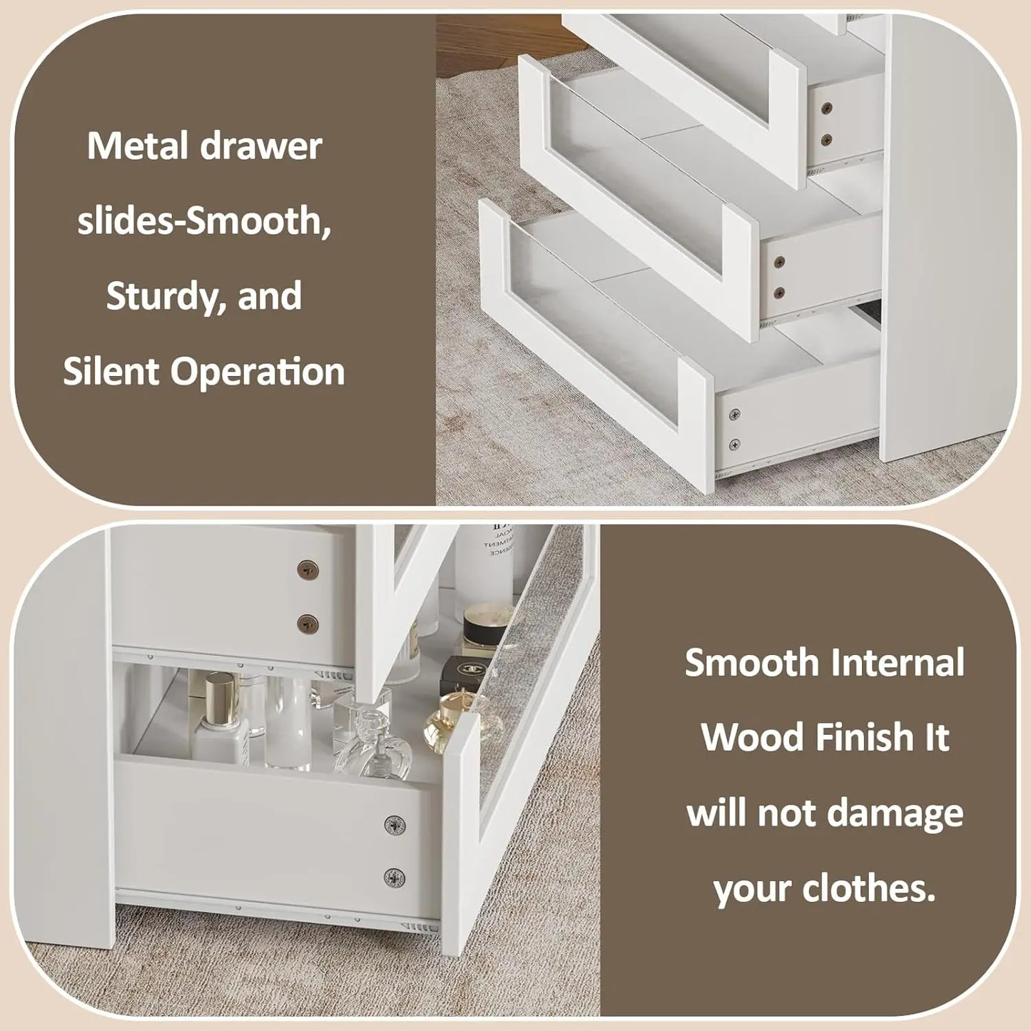 White Wardrobe Armoire with Glass Top and 12 Drawers for Bedroom Walk-in Closet