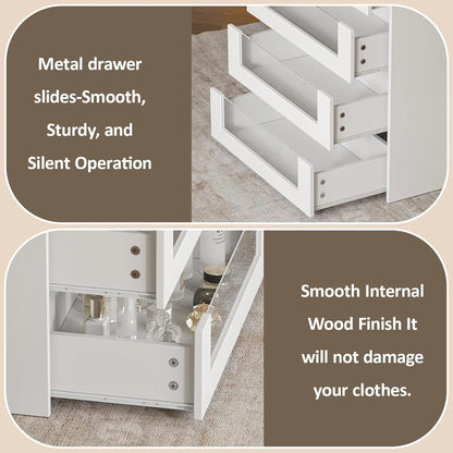 White Wardrobe Armoire with Glass Top and 12 Drawers for Bedroom Walk-in Closet