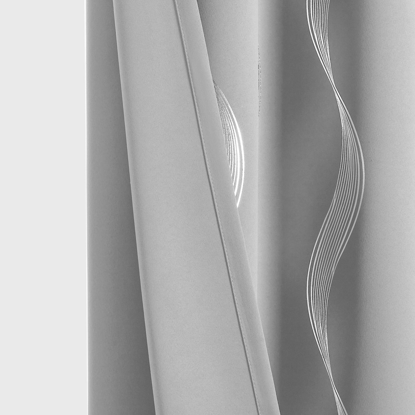 4PCS Blackout Curtains Grommet Thermal Insulated Room Darkening With Wave Foil Printed For Bedroom/Livingroom