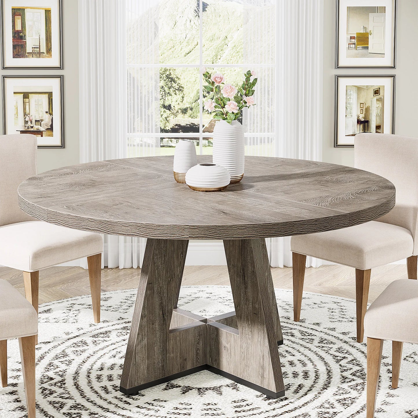 Tribesigns Round Dining Table for 4, 47 Inch Farmhouse Kitchen Table Small Dinner Table Kitchen Dinning Table