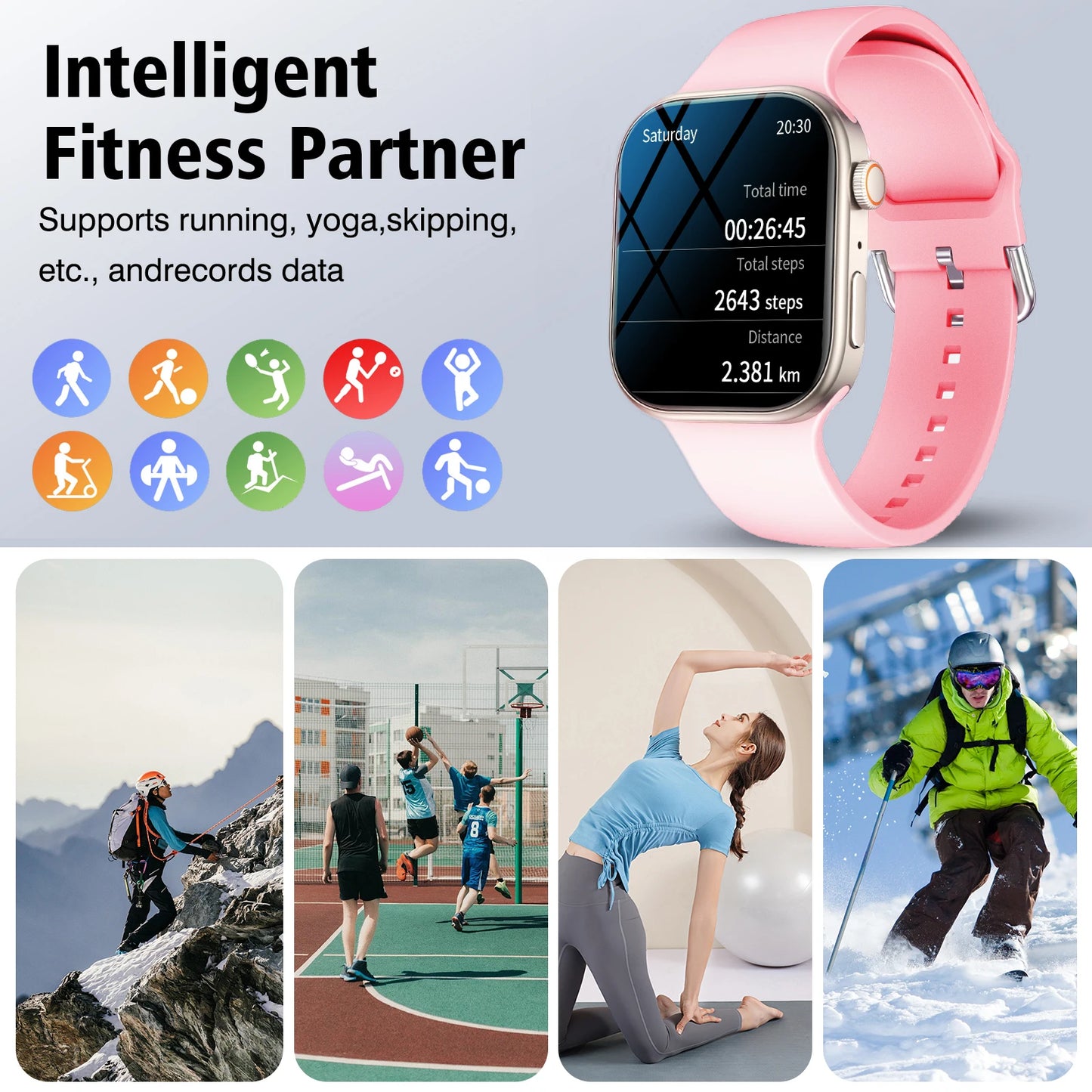 Smart Watch Bluetooth Call Message Display Fitness Monitoring Bracelet Suitable for Android iPhone