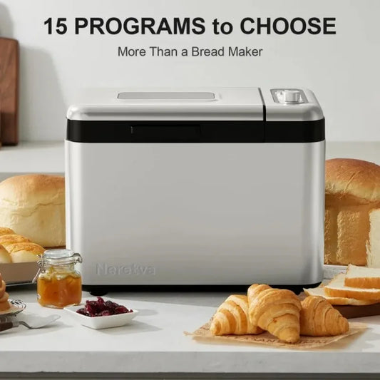 Fully upgraded Bread Maker, 3.3LB Larger Bread Machine 15-in-1 Stainless Steel & Nonstick Ceramic Pan
