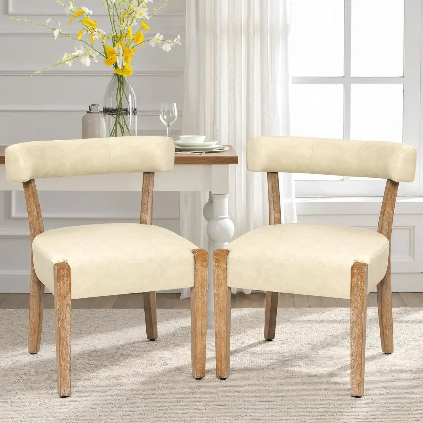 Century Modern Faux Leather Dining Chairs Low Back Wooden Upholstered Kitchen & Dining Room